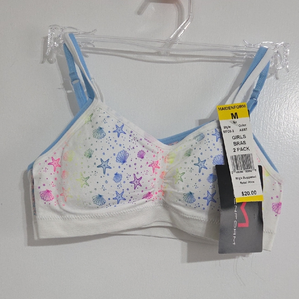 Maidenform Girls' White and Blue Star Shell Bra 2-Pack